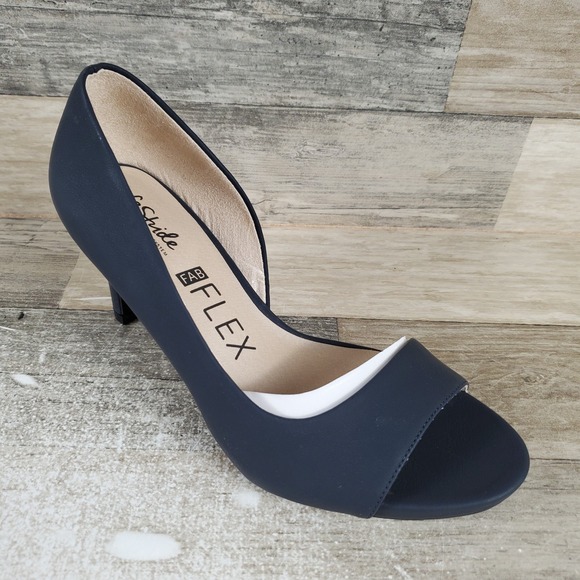 LifeStride Shoes - LifeStride Mantra Womens Dress Pumps Sz 6.5‎ W Navy Navy Faux Leather Peep Toe